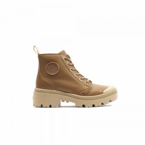 Brown Women Palladium Pallabase Leather Boots | MUEW15760