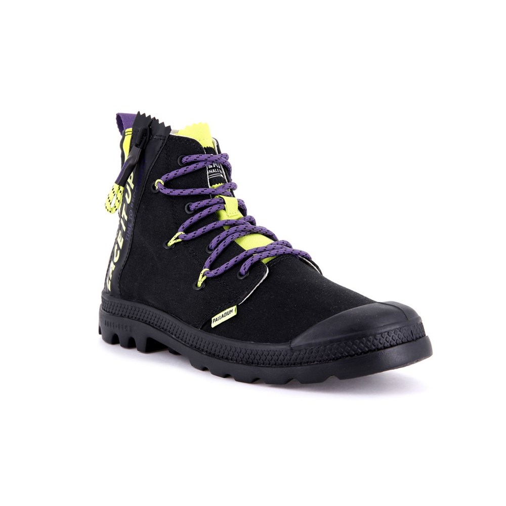 Black / Light Green Kids' Palladium Pampa Lite Lace It Boots | ZPJV57831